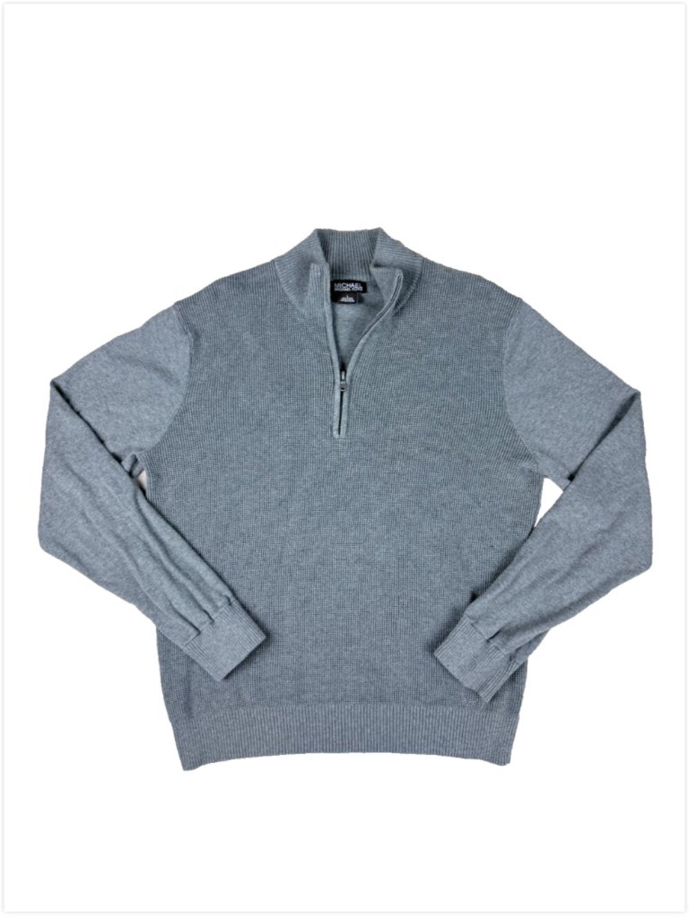 Michael Kors Men’s L Cotton Quarter Zip Gray Pullover Waffle Knit Sweater EUC